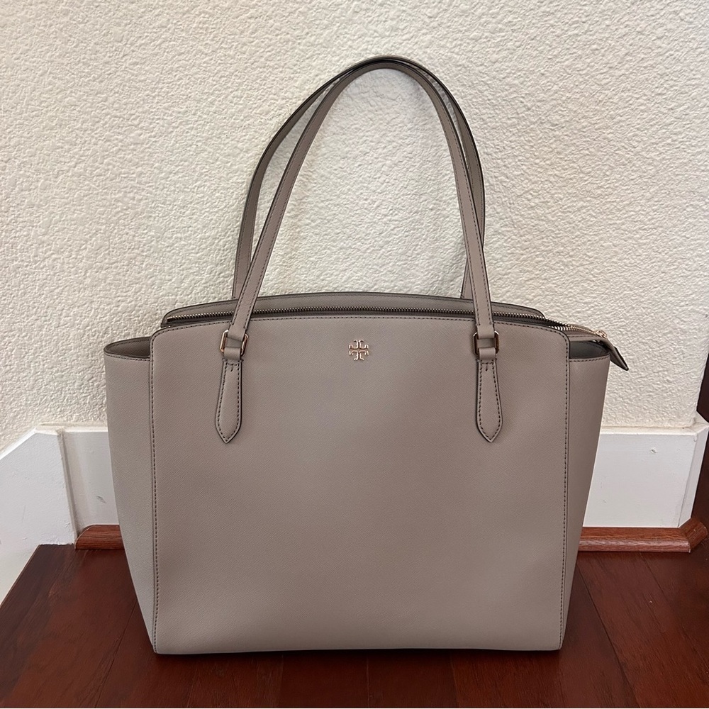 Tory Burch Triple Compartment French Gray Leather Large shopperTote Bag - Picture 1 of 14